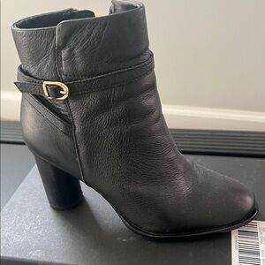 Draper James Black Ankle Boots with Gold Buckle